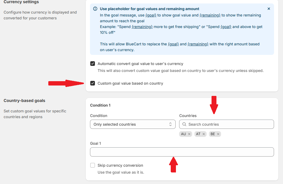 Configure different goal values for each country