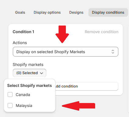Set display conditions based on Shopify Markets