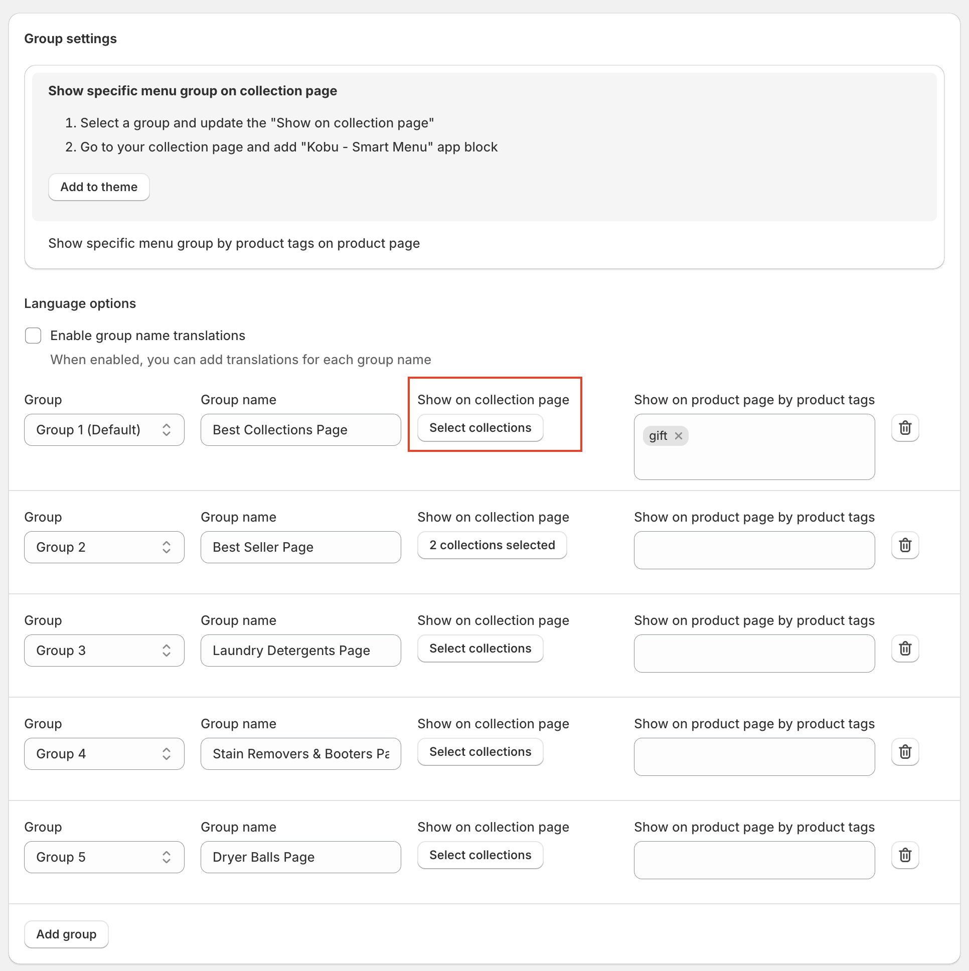 Group Settings Screenshot