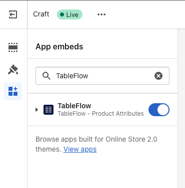 Enable TableFlow theme app extension