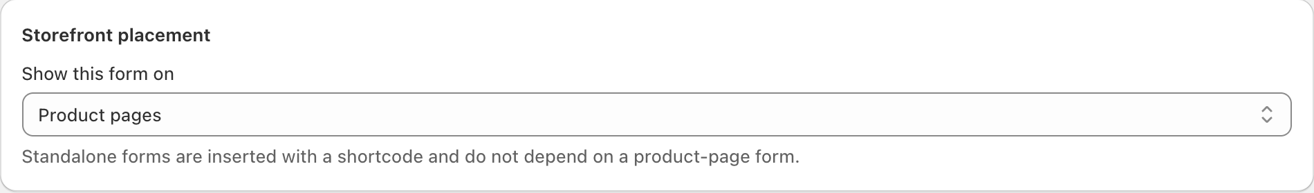 COLY Storefront placement set to Product pages for Gift Message Form