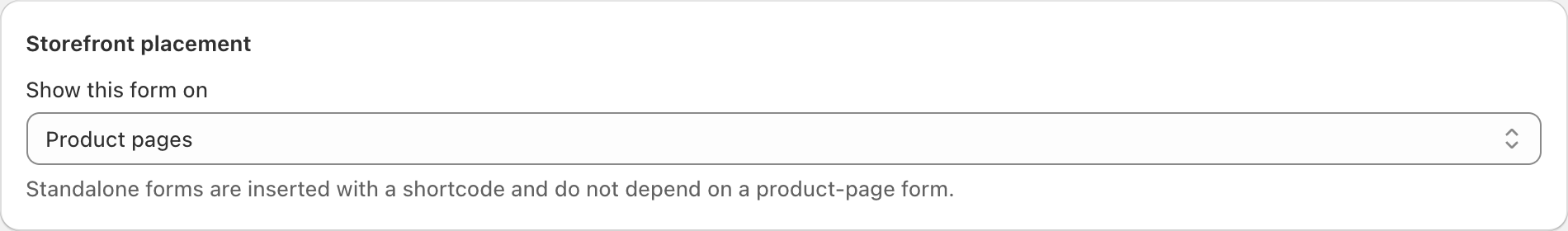 COLY Storefront placement set to Product pages for Monogram Order Form